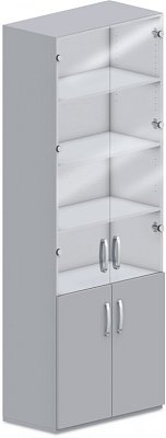 Skříň policová, prosklená dvířka 80x42x215,5cm - Bílá