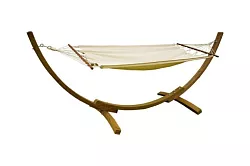 LEA - elegantní houpací síť z masivního smrkového dřeva 355x104x128cm - Krémová - komplet