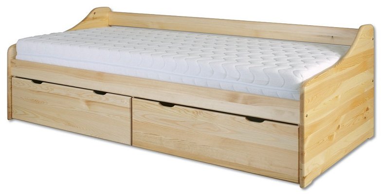 Postel z masivní borovice s úložným prostorem 90x200cm - Borovice
