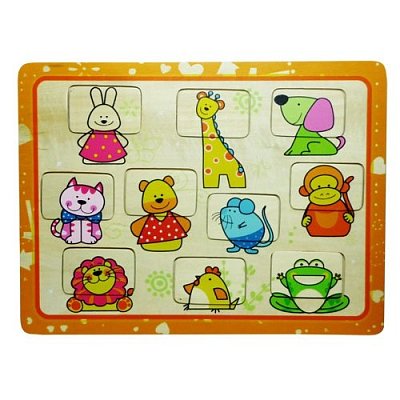 Vkládací puzzle s veselými zvířátky - 10 dílků