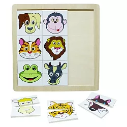 Dřevěné puzzle zvířecích hlaviček - 18 dílků