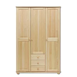 Skříň třídvéřová šatní z masivní borovice se zásuvkami 125x60x190cm - Olše