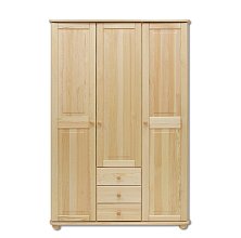 Skříň třídvéřová z masivní borovice se zásuvkami 125x60x190cm - Borovice