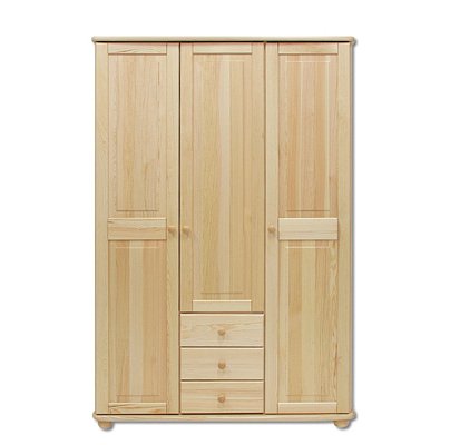 Skříň třídvéřová z masivní borovice se zásuvkami 125x60x190cm - Borovice