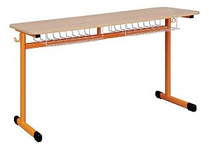 Školní stůl TITAN dvoumístný s košíkem - v. 71 cm - Oranžová/Buk 13