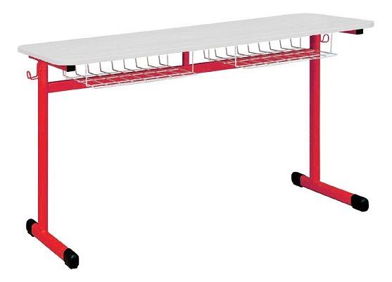 Školní stůl TITAN dvoumístný s košíkem - v. 59 cm - Červená/Bílá