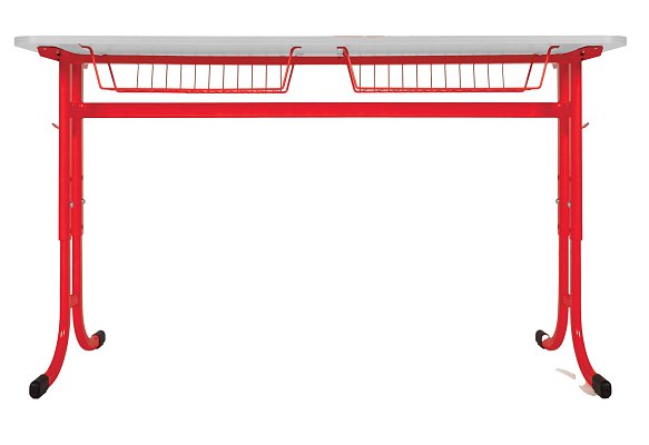 Školní stůl TITAN PLUS dvoumístný s košíkem - v. 59 až 82 cm - Červená/Bílá
