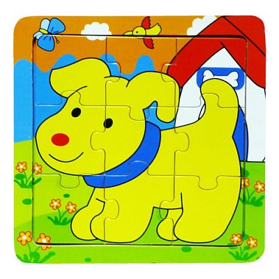 Veselé dřevěné puzzle - Pes - 9 dílků
