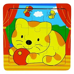 Veselé dřevěné puzzle - Kotě - 9 dílků