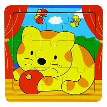 Veselé dřevěné puzzle - Kotě - 9 dílků