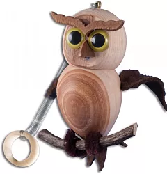 Figurka sova na pružince z masivní borovice výška 13cm 