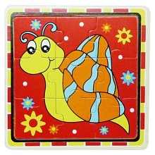 Veselé dřevěné puzzle - Šnek - 9 dílků