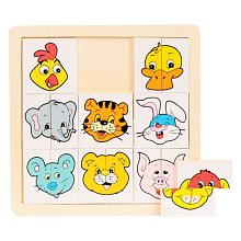 Dřevěné puzzle zvířecích hlaviček - 18 dílků