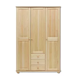 Skříň třídvéřová šatní z masivní borovice se zásuvkami 125x60x190cm - Šedá