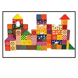 Stavebnice dřevěná barevná vzorovaná 50 ks 