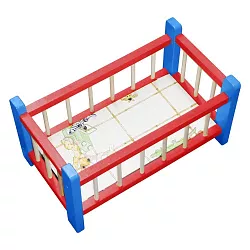 Dřevěná postýlka pro panenku modro-červená (43 cm)