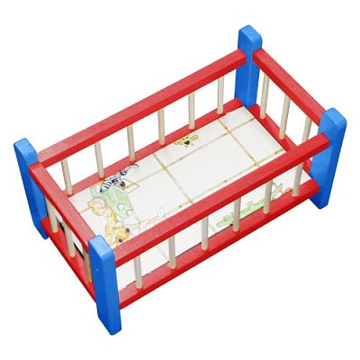 Dřevěná postýlka pro panenku modro-červená (43 cm)
