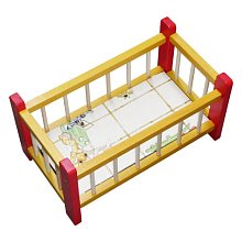 Dřevěná postýlka pro panenku žluto-červená (43 cm)