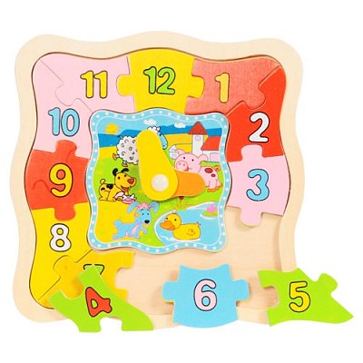 Dřevěné vkládací puzzle - Hranaté hodiny - 12 dílků
