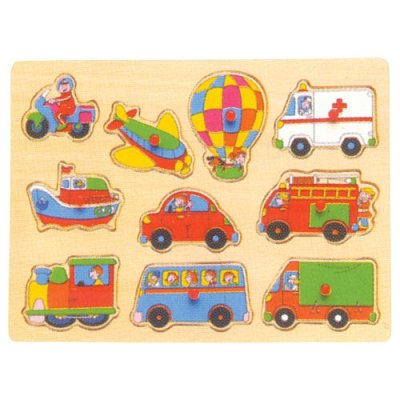 Dřevěné puzzle s úchyty - Dopravní prostředky - 10 dílků