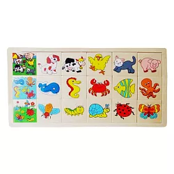 Dřevěné puzzle - Poznej, co kam patří - malý mix - 15 dílků