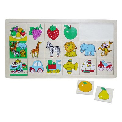 Dřevěné puzzle - Poznej, co kam patří - malé mix - 15 dílků