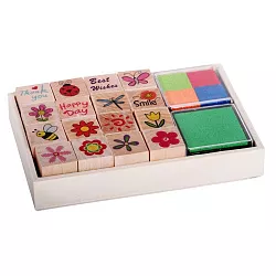 Dřevěná krabice razítek - Květiny