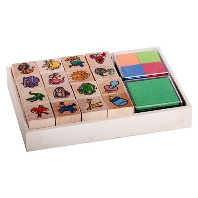 Dřevěná krabice razítek - Divoká zvířátka