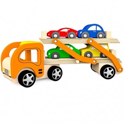 Dřevěné auto nákladní 4245 včetně autíček 4 ks