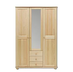 Skříň třídvéřová z masivní borovice se zásuvkami 125x60x190cm - Ořech