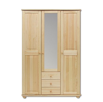 Skříň třídvéřová z masivní borovice se zásuvkami 125x60x190cm - Borovice