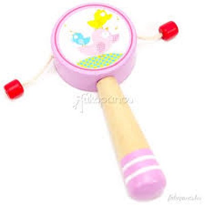 Dřevěné růžové chrastítko 