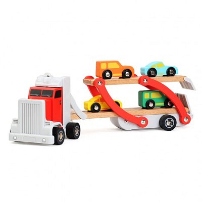 Nákladní auto na přepravu aut se skládací horní plošinou a 4 autíčky 