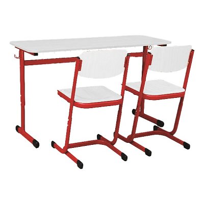 Školní dvoumístná lavice - v. 59 až 82 cm - Červená/Bílá