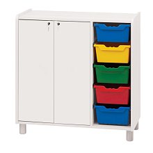 Úložný prostor se dveřmi a pěti otevřenými koši/přihrádkami - Bílá