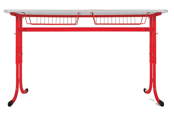 Školní stůl TITAN PLUS dvoumístný s košíkem - v. 59 až 82 cm - Červená/Bílá