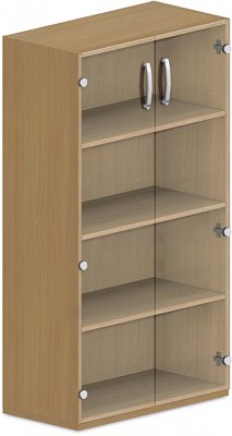 Skříň policová, prosklená dvířka 80x42x145cm - Bílá