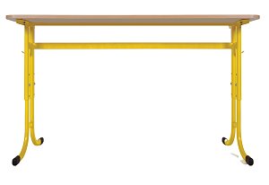 Školní stůl TITAN PLUS dvoumístný bez košíku - v. 59 až 82 cm - Žlutá/Buk 13