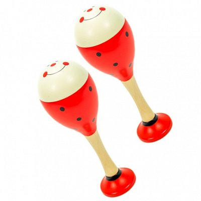 Drewmax 4188-A - Dřevěné rumba koule červená s puntíky (1 pár) 5,5*5,5*17 cm 