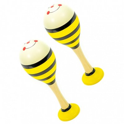 Drewmax 4188-B - Dřevěné rumba koule žlutočerné pruhy (1 pár) 5,5*5,5*17 cm 