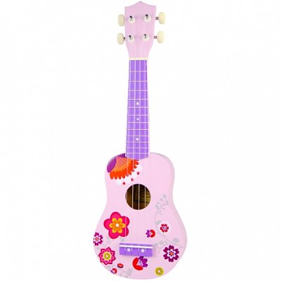 Dětský dřevěný hudební nástroj - Ukulele růžové