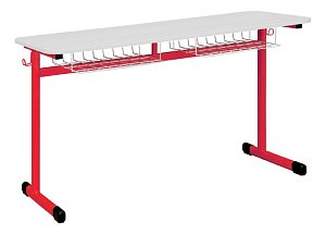 Školní stůl TITAN dvoumístný s košíkem - v. 59 cm - Červená/Bílá