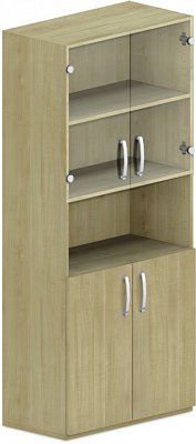 Skříň policová, prosklená dvířka 80x42x180cm - Bílá