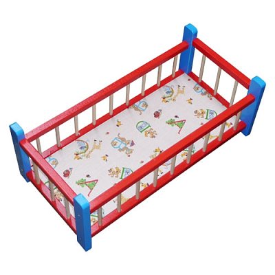 Dřevěná postýlka pro panenku modro-červená (60 cm) 