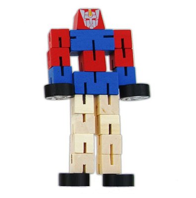 Dřevěný auto-robot modročervený
