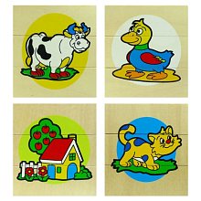 Třídílné dřevěné puzzle s veselými obrázky