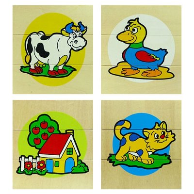 Třídílné dřevěné puzzle s veselými obrázky