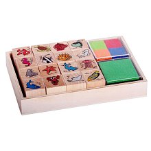 Dřevěná krabice razítek - Mořská zvířátka