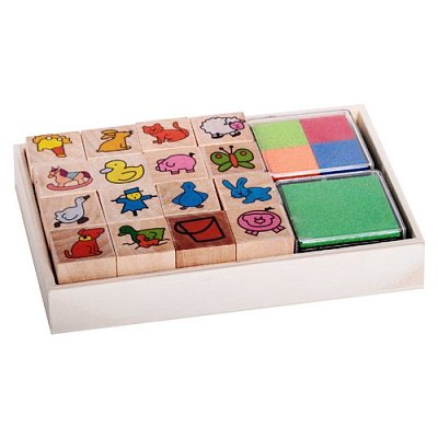 Dřevěná krabice razítek - Domácí zvířátka
