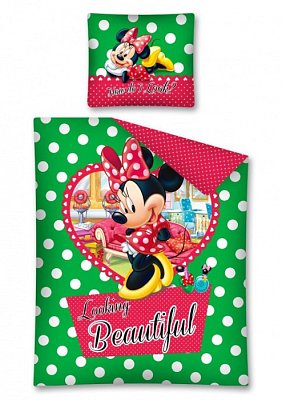 Povlečení dětské 140x200+70x80 - Minnie Mouse Looking Beautiful zelená